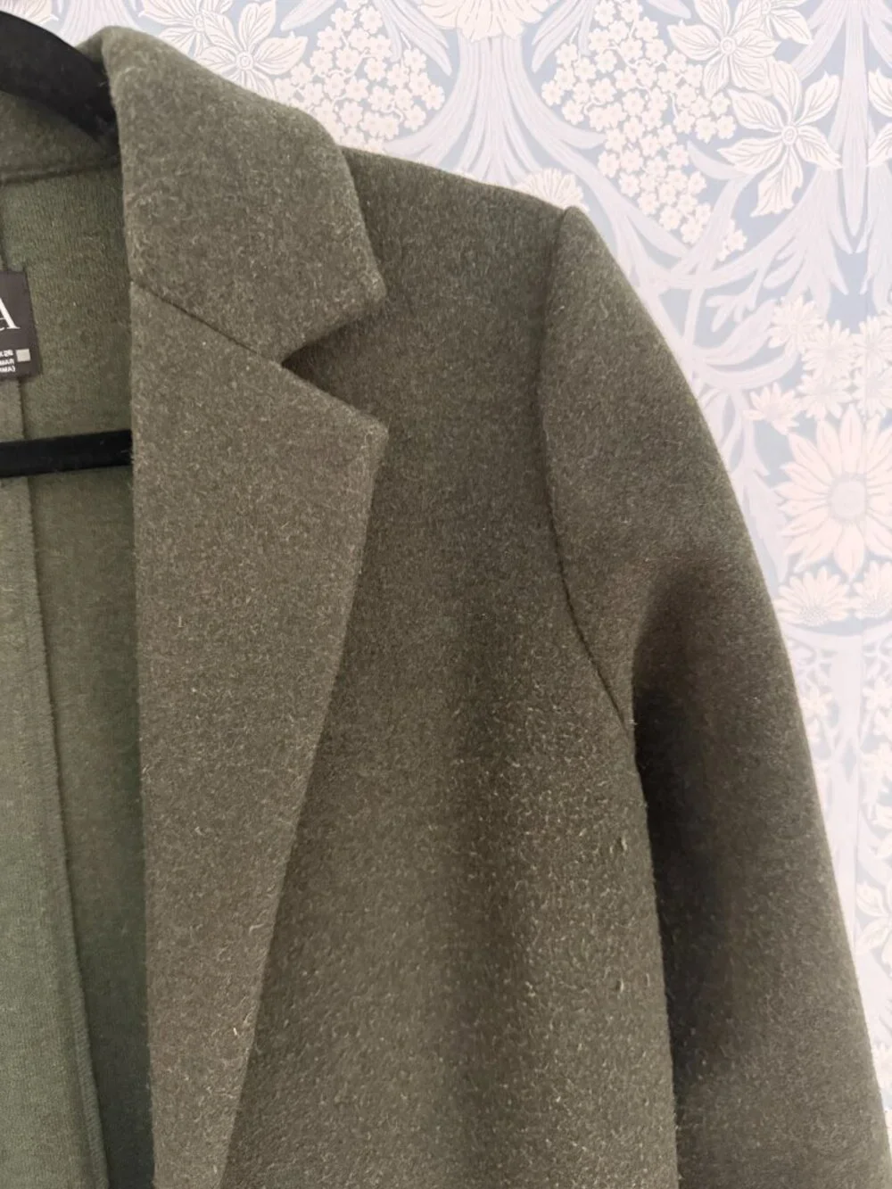 Zara Wool Blend Coat, Olive - Size Small